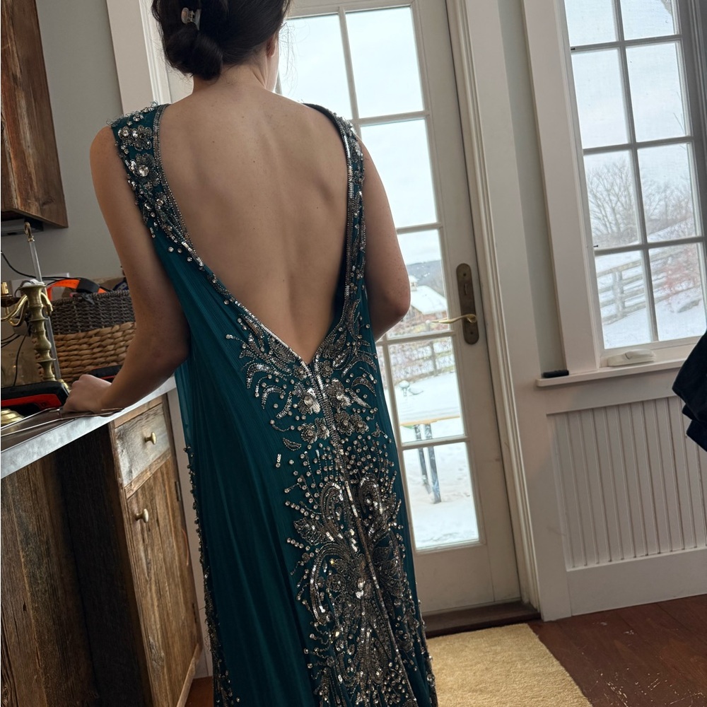 Naeem khan beaded couture gown teal